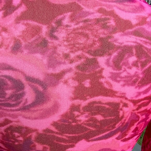 Y2K Sheer Long Sleeve Mesh Floral Top Pink Whimsigoth Fairy Grunge Coquette-S - Picture 5 of 9